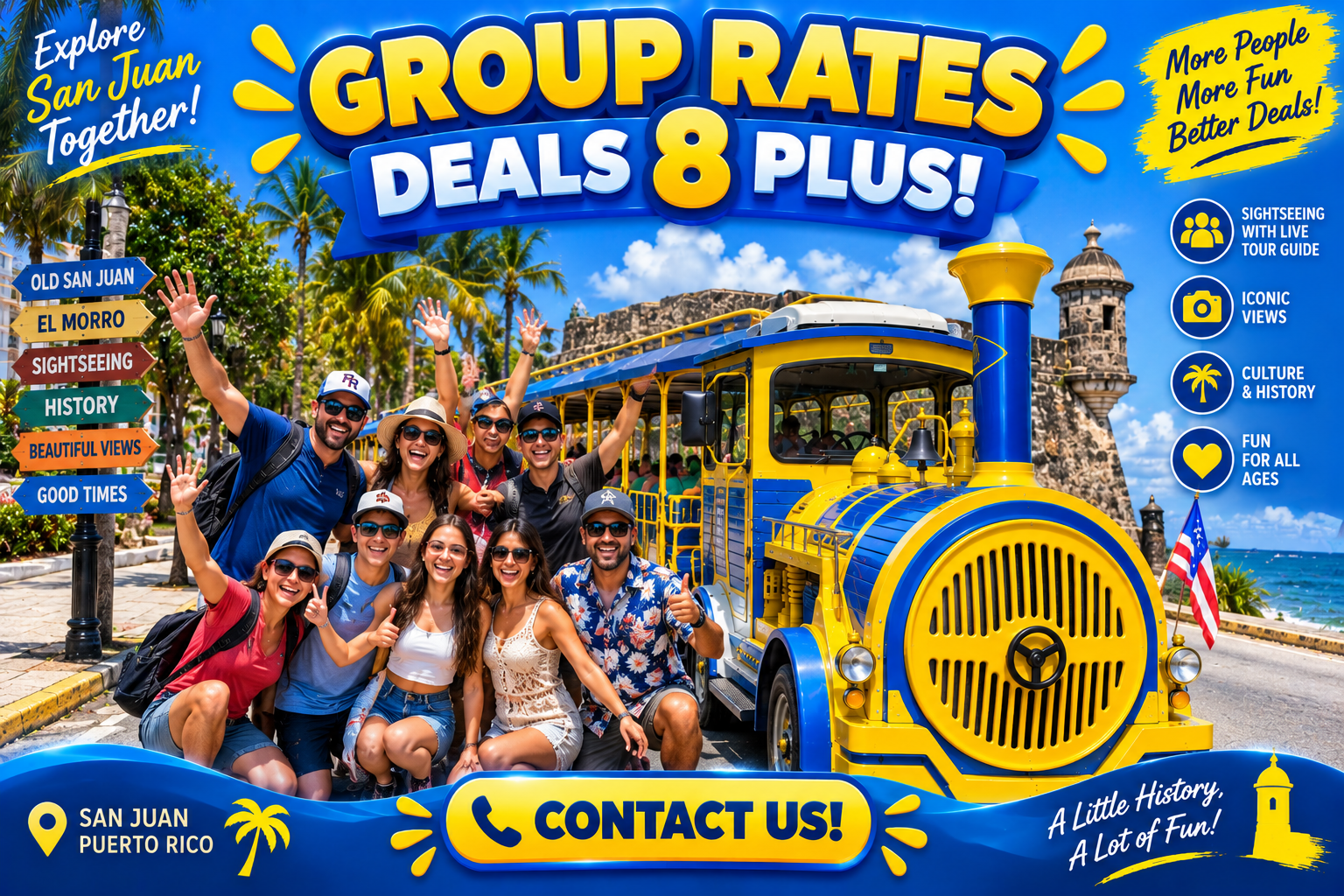 Group rates deals 8 plus on San Juan trolley tours in Puerto Rico